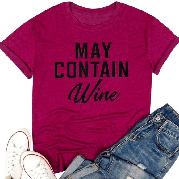 May Contain Wine Crew‎ Neck T-Shirt for Women XXL - Picture 1 of 6